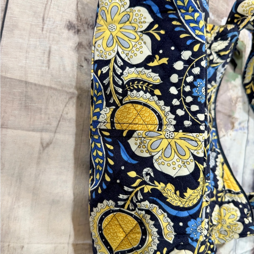 Quilted Floral Tote in Navy, Yellow & White
